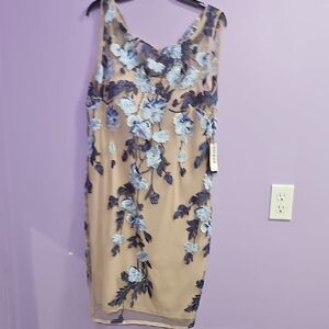 Adrianna Papell Blue Floral Midi Dress Size 16 NWT